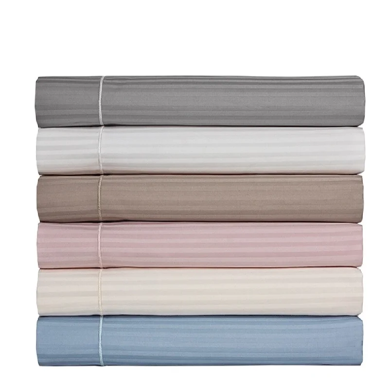 Flat Sheets with a High - Quality Finish for a Luxurious Look600 Thread Count Silky Soft Full Size Cotton Stripe Bed Sheet Set