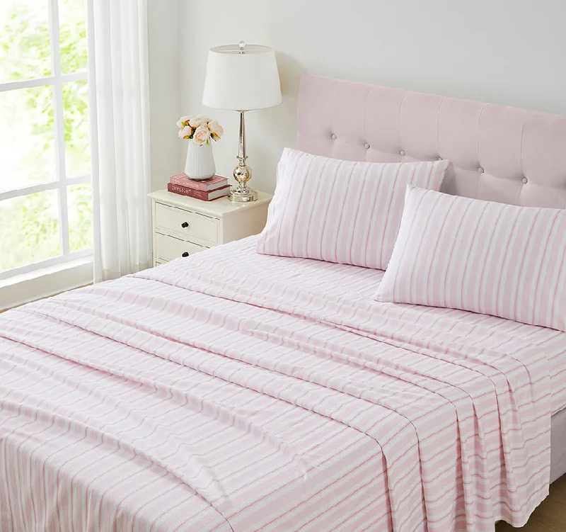 Quilted Cotton Sheets for a Warm and Inviting BedBrampton Printed Flannelette Cotton Sheet Set Range Blush