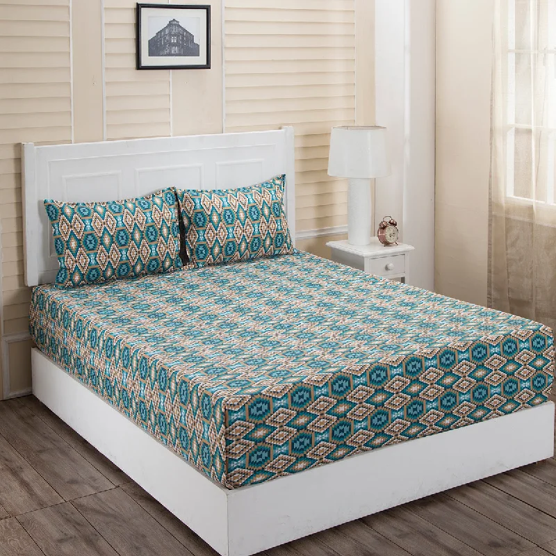 Twin - Size Sheet Sets with a Pillow ProtectorDonatella Aztec Printed 100% Cotton Blue Bed Sheet