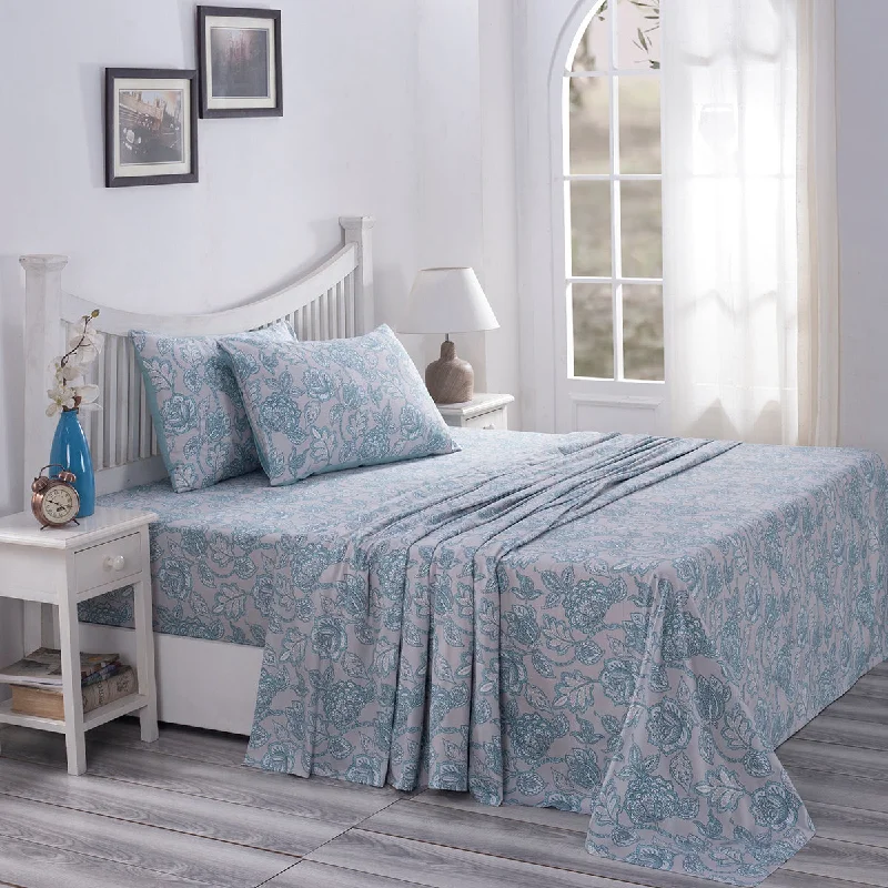 Wrinkle - Free Polyester Sheets for a Low - Maintenance BedPBS Nomad Scuplt Orlean Printed 100% Cotton Blue Soft Bed Sheet