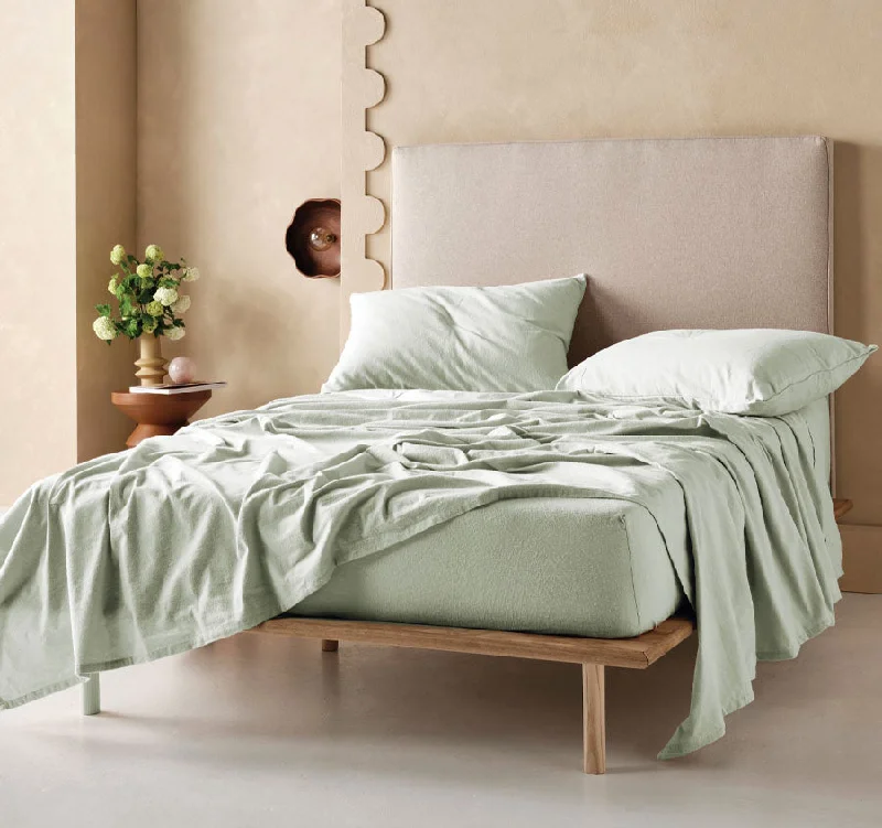 Fitted Sheets with Reinforced Corners for Long - Lasting UsePlain-Dyed Flannelette Cotton Mega Sheet Set Range Mist