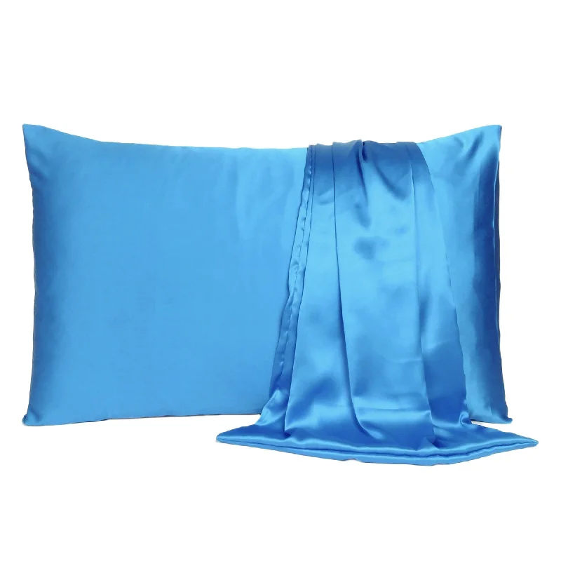 Flat Sheets with a High - Quality Finish for a Luxurious LookHomeRoots Set of Two Bright Blue Dreamy Silky Satin King Pillowcases