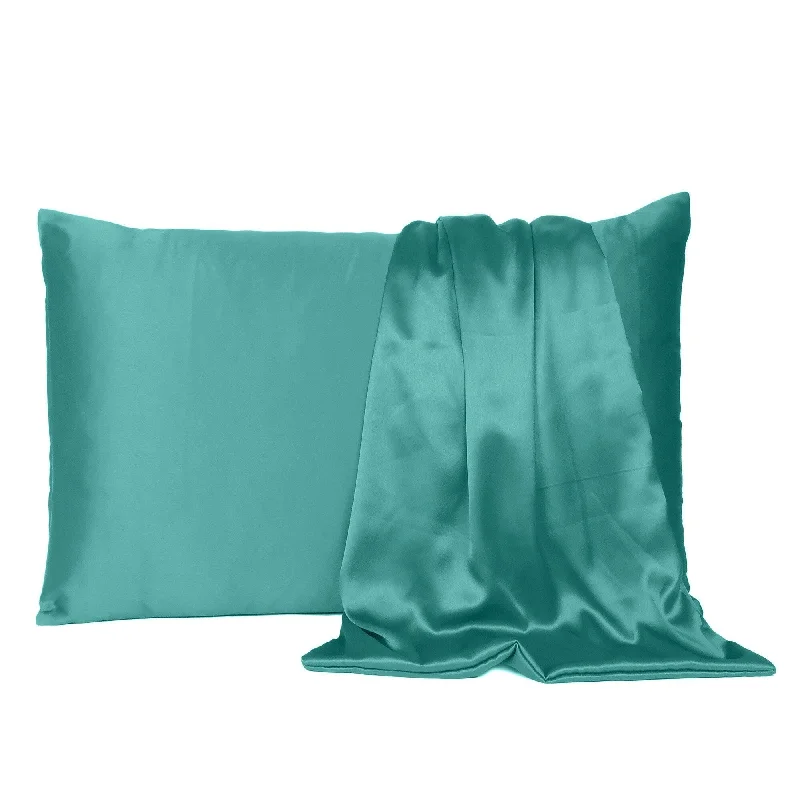 Polyester - Cotton Blend Sheets for Durability and ComfortHomeRoots Teal Dreamy Set Of 2 Silky Satin King Pillowcases