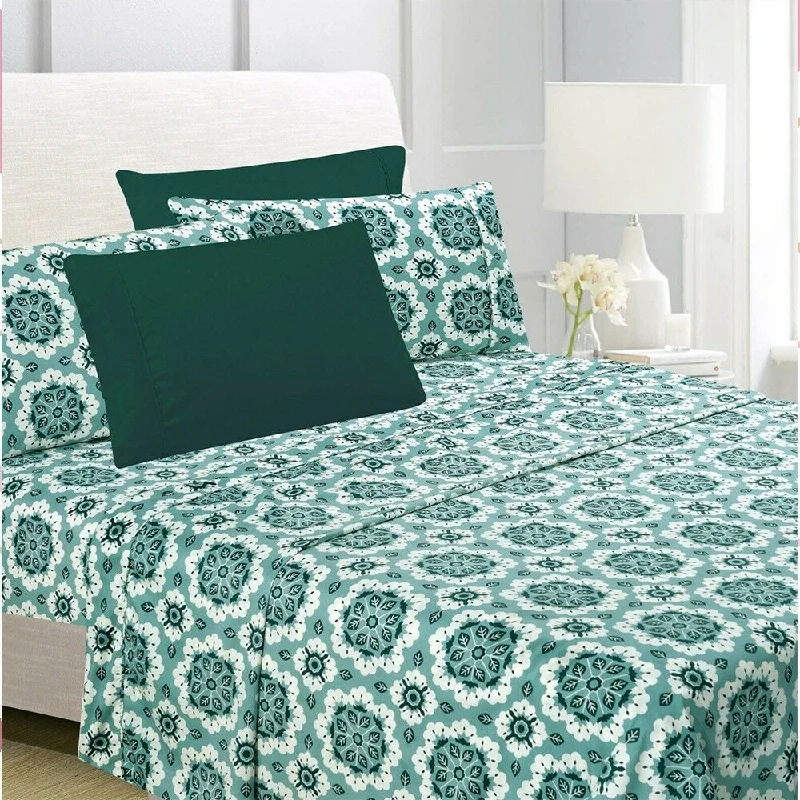 Anti - Pill Microfiber Sheets for a Smooth Appearance6-Piece Egyptian Comfort 1800 Series Ultra Full Deep Green Geometric