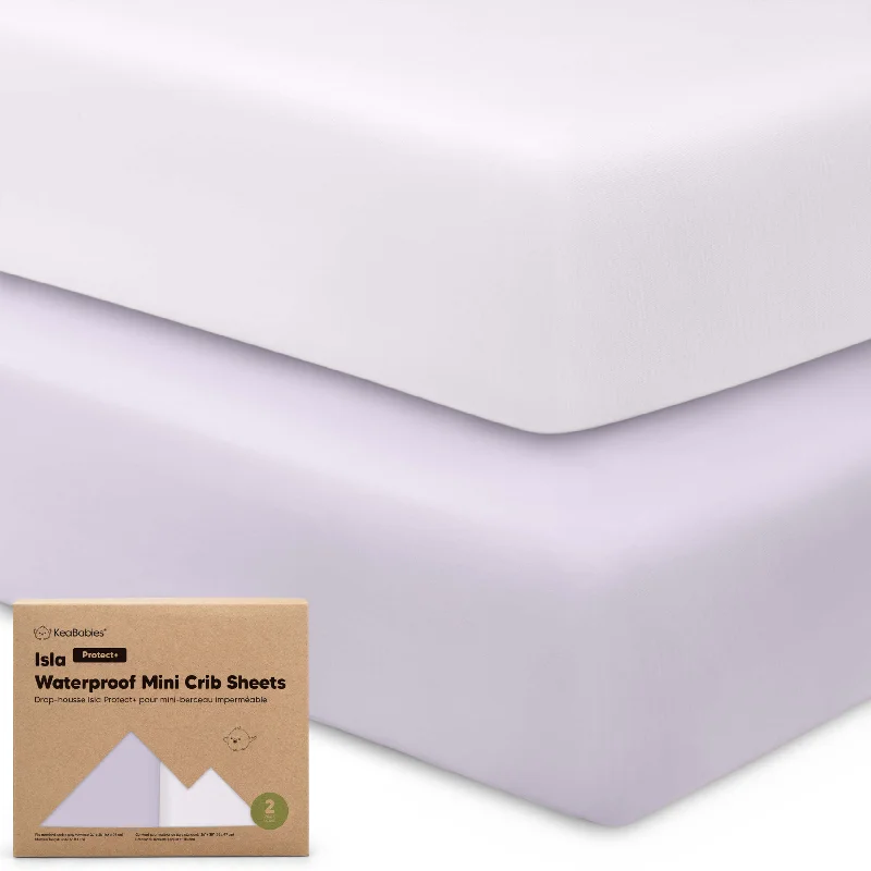 Organic Flannel Sheets for a Natural and Warm Sleep2-Pack Isla [Protect+] Waterproof Mini Crib Sheets (Lilac)