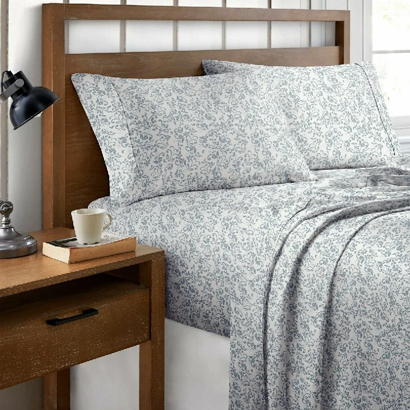 Jersey - Knit Sheets for a Comfortable and Casual Bed4 Piece Cotton Printed Sheet Set Twin Blue Vine