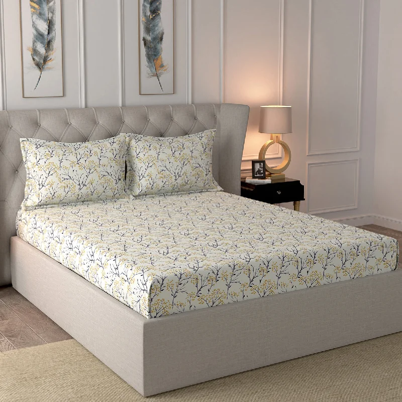 Fitted Sheets with Reinforced Corners for Long - Lasting UseGlam Danica Printed 200 TC 100% Cotton Yellow Bed Sheet