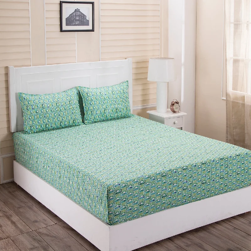 Sheet Sets with Multiple Pillowcase OptionsDonatella Lattice Printed 144 TC 100% Cotton Blue Bed Sheet