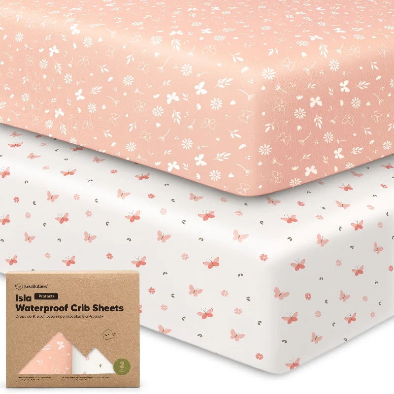 Anti - Pill Microfiber Sheets for a Smooth Appearance2-Pack Isla [Protect+] Waterproof Crib Sheets (Butterflies)