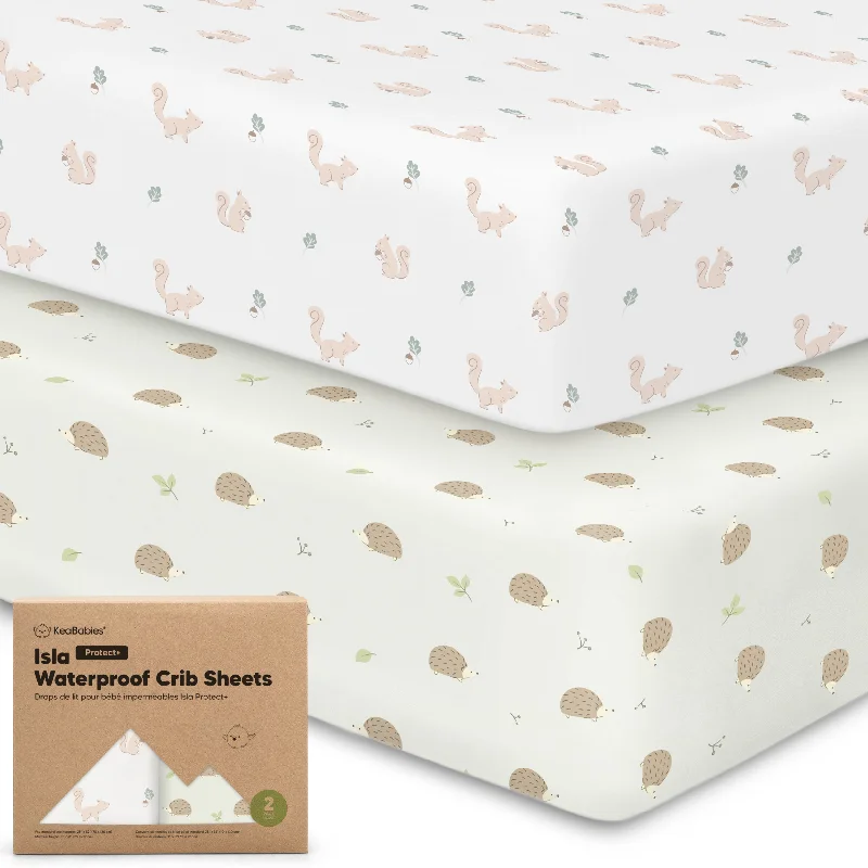 Wrinkle - Free Polyester Sheets for a Low - Maintenance Bed2-Pack Isla [Protect+] Waterproof Crib Sheets (Nibbles/Bruce)