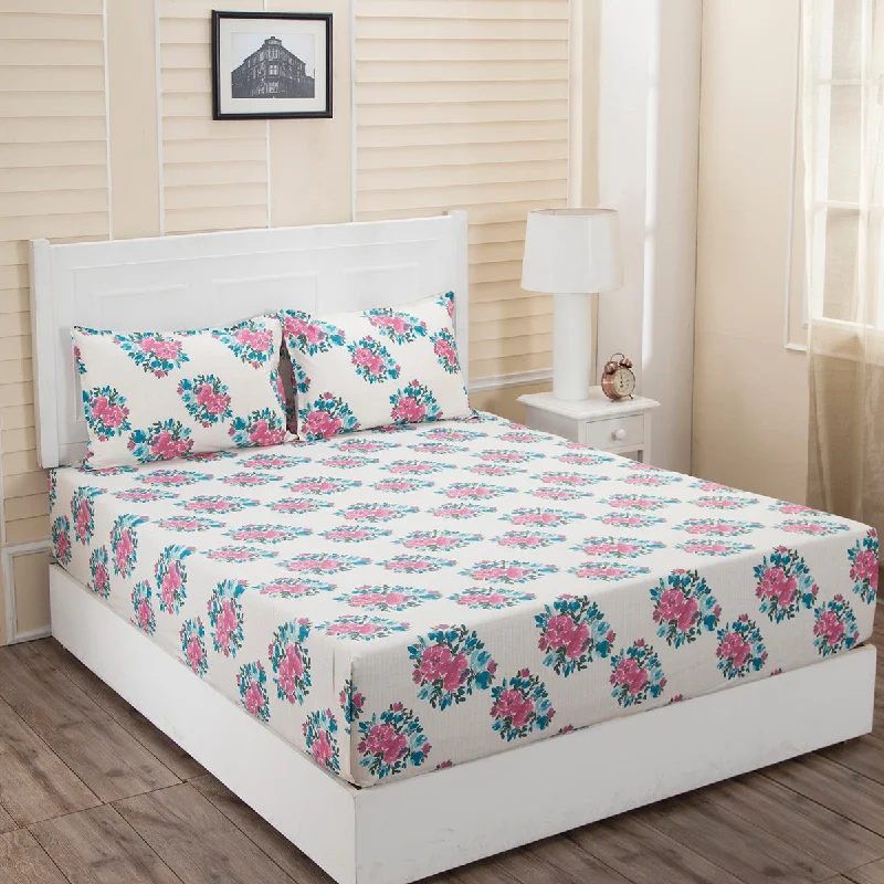 Fitted Sheets with Reinforced Corners for Long - Lasting UseDonatella Carin Printed 144 TC 100% Cotton Pink Bed Sheet