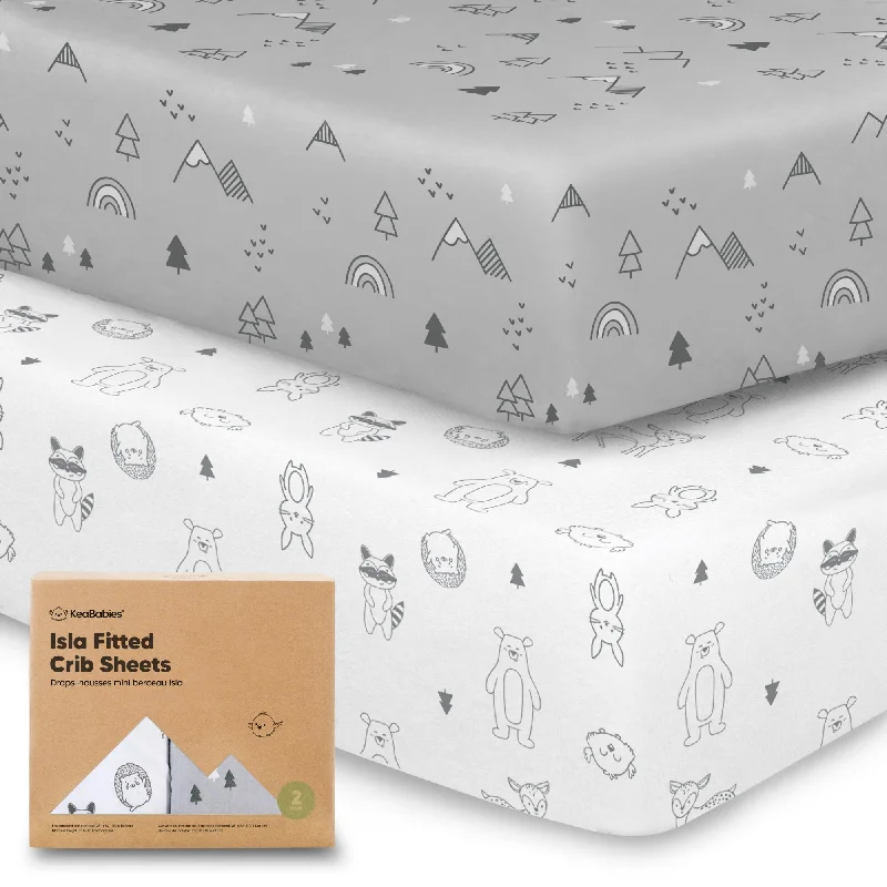 Thermal - Regulating Bamboo Sheets for All - Season ComfortIsla Fitted Crib Sheets (Woodland)