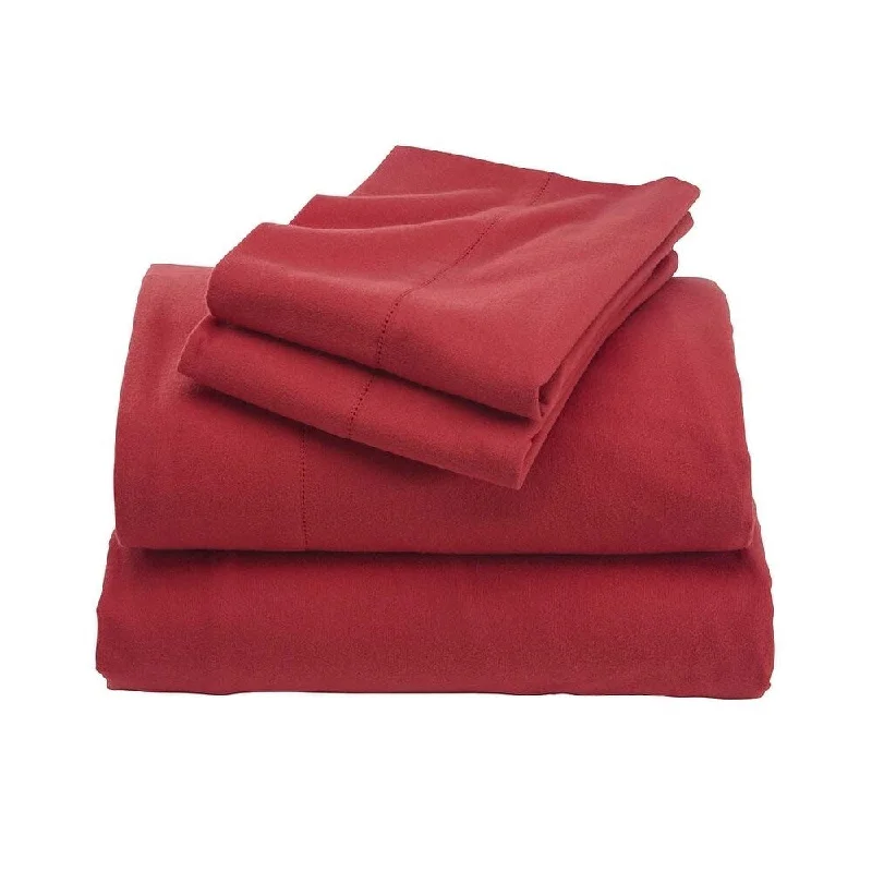 Rayon - Cotton Sheets for a Breathable and Soft BlendQueen Signature Flannel Hemstitch Sheet Set - Paprika