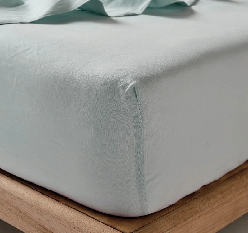 King - Size Sheet Sets with a Decorative Pillow SetNimes Linen Mega Fitted Sheet Range Sky