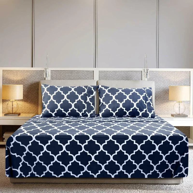 Wrinkle - Free Polyester Sheets for a Low - Maintenance Bed4 Piece Geometric Shape Sheet Set King Blue