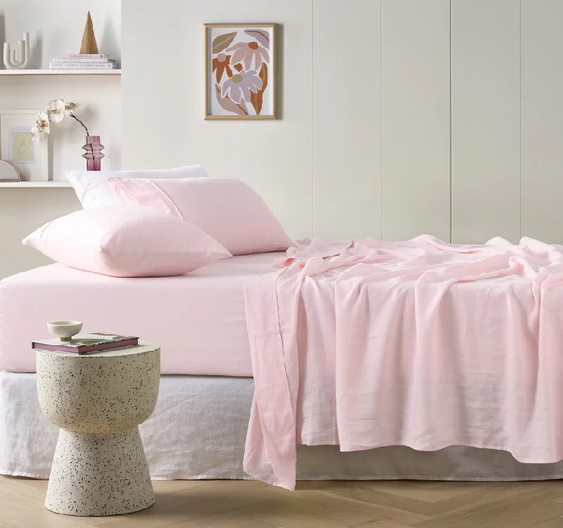 Fitted Sheets with Reinforced Corners for Long - Lasting UseStonewashed French Linen Mega Sheet Set Range Blush