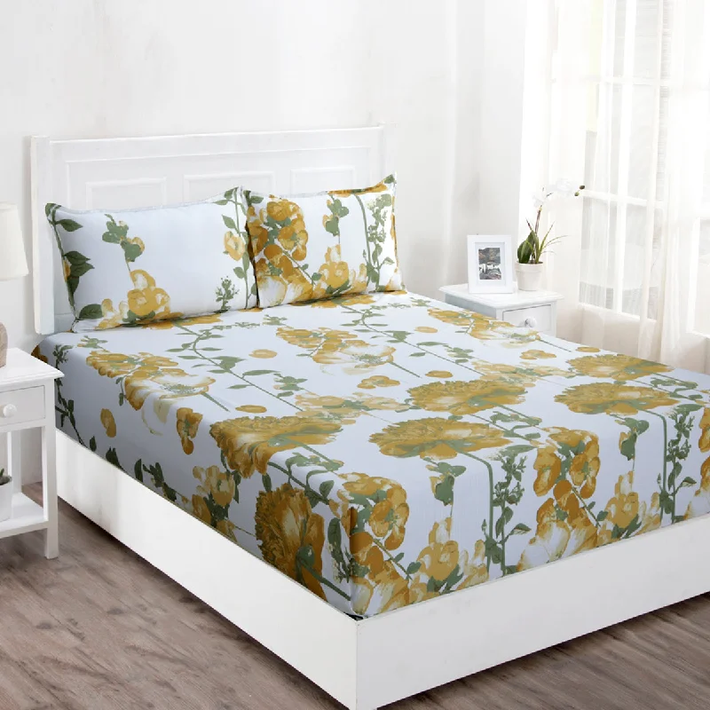 Sheet Sets with Multiple Pillowcase OptionsZephyr Bloom Printed 200 TC 100% Cotton Yellow Bed Sheet