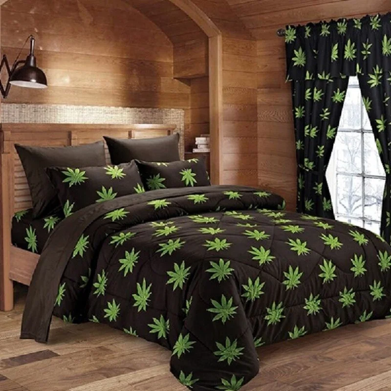 Thermal - Regulating Bamboo Sheets for All - Season Comfort6 Piece 420 Herb Bud Pot Weed Leaf Microfiber Full Bed Sheets Black