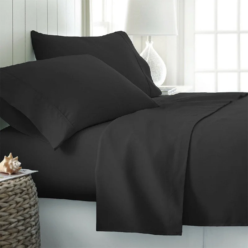 Wrinkle - Free Polyester Sheets for a Low - Maintenance BedBlack Ultra Soft Bed Sheet Set 6 Piece Solid Black Deep Pocket Queen