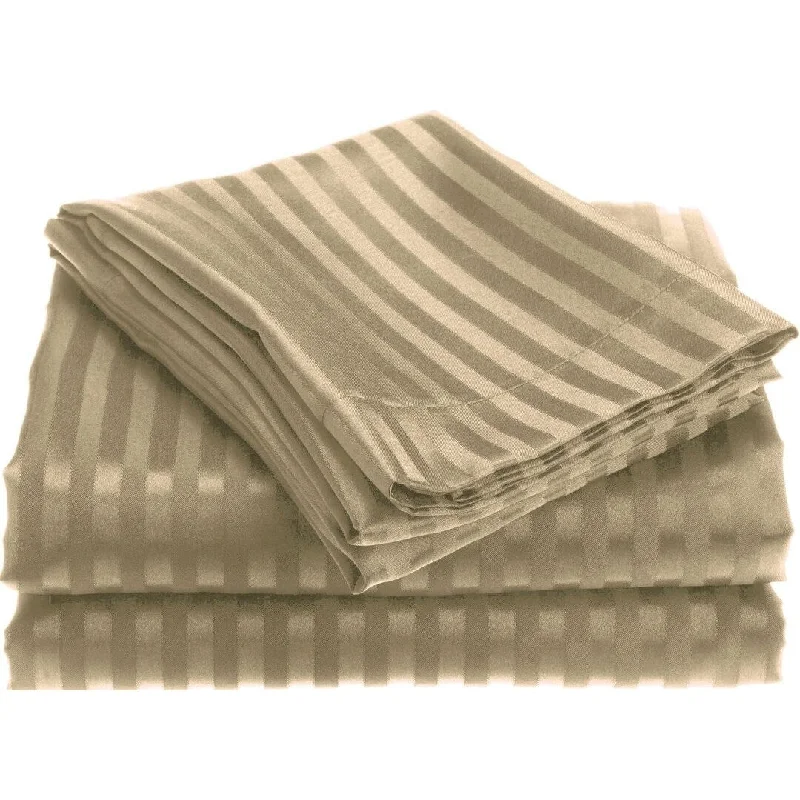 Flat Sheets with a High - Quality Finish for a Luxurious Look1800 Series Wrinckle Resistant 4 Piece King Size Embossed Stripe Sheet Set - Mocha