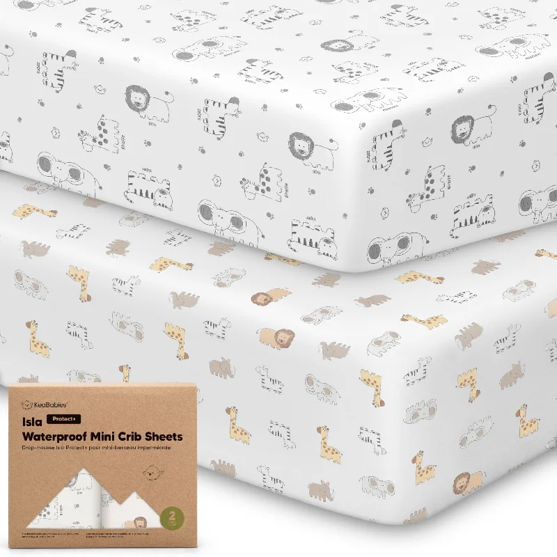 Hypoallergenic Silk Sheets for Sensitive Sleepers2-Pack Isla [Protect+] Waterproof Mini Crib Sheets (KeaSafari)