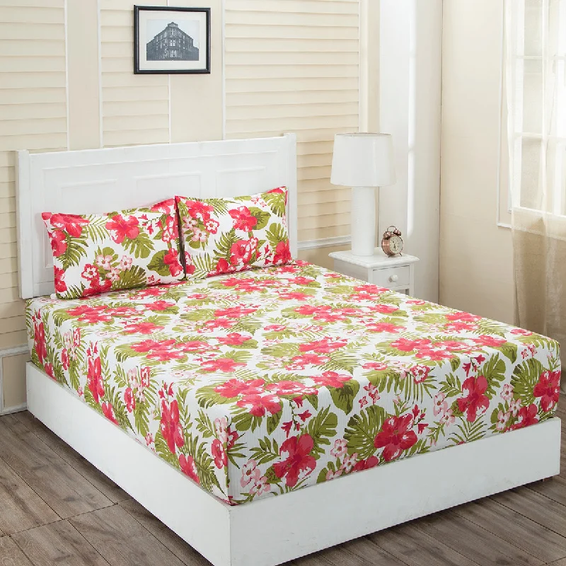 Polyester - Cotton Blend Sheets for Durability and ComfortDonatella Malia Printed 144 TC 100% Cotton Red Bed Sheet