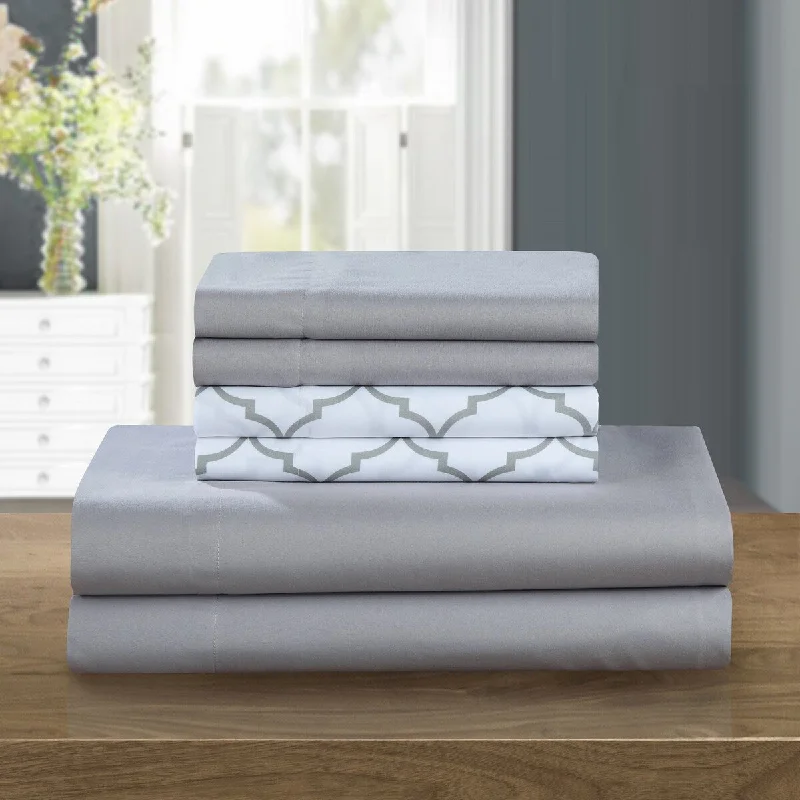 Sheet Sets with Multiple Pillowcase OptionsChic Home Solid Grey with Tymon Grey 6 Piece Sheet Set