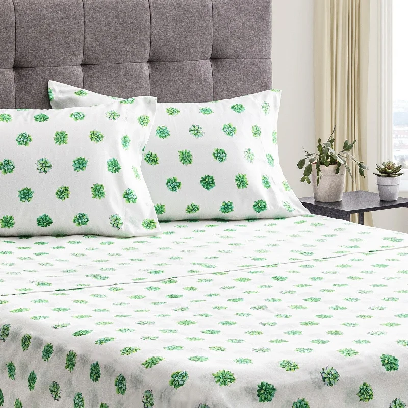 Queen - Size Sheet Sets with a European Pillowcase SetSheet Sets 4PC Q Printed Microfiber Succulents