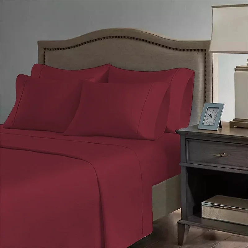 Fitted Sheets with Reinforced Corners for Long - Lasting Use2200 Count 6 Pc Premium Bamboo Deep Pocket Twin Sheet Garnet