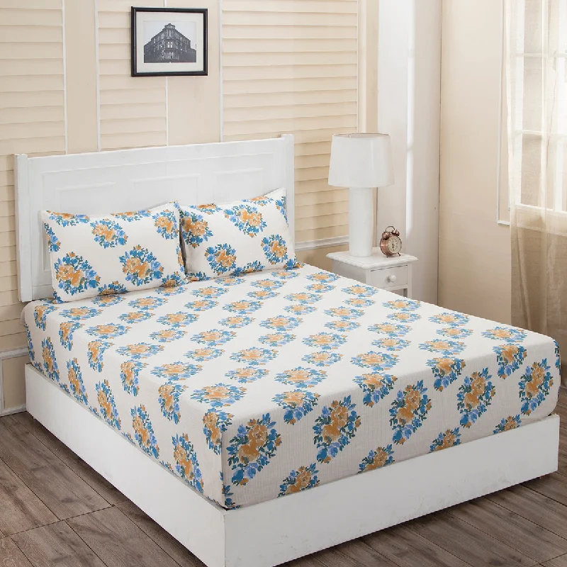 Sheet Sets with Multiple Pillowcase OptionsDonatella Carin Printed 144 TC 100% Cotton Yellow Bed Sheet