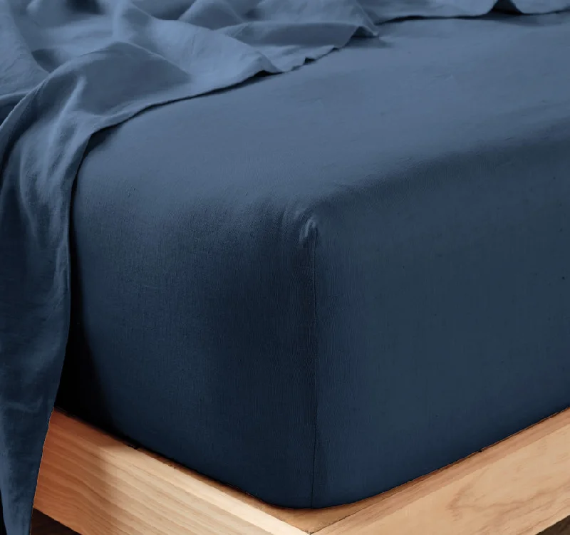 Thermal - Regulating Bamboo Sheets for All - Season ComfortNimes Linen Mega Fitted Sheet Range Navy