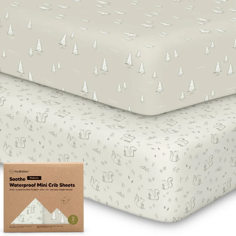 Hypoallergenic Silk Sheets for Sensitive Sleepers2-Pack Soothe [Protect+] Waterproof Mini Crib Sheets (Pine Grove)