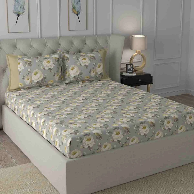 Sheet Sets with Multiple Pillowcase OptionsRegency Bouquet Printed 210TC 100 %Cotton Yellow Bed Sheet