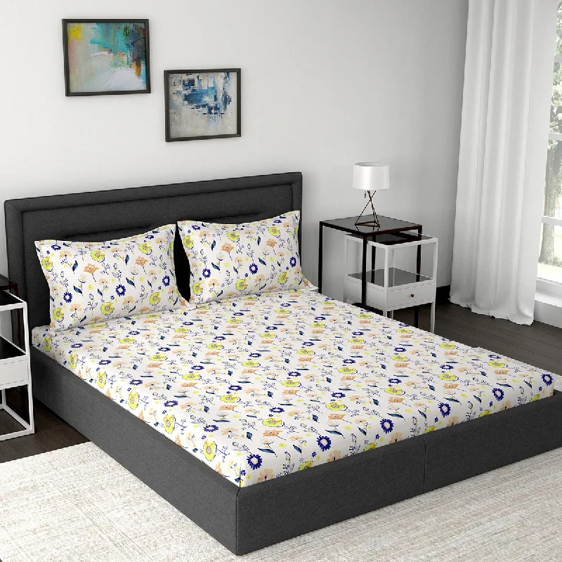 Rayon - Cotton Sheets for a Breathable and Soft BlendModern Sanctuary Savion Printed 144 TC 100% Cotton Yellow Bed Sheet