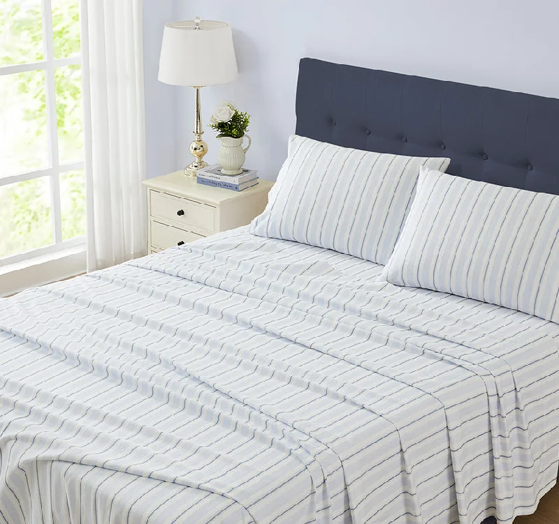 Thermal - Regulating Bamboo Sheets for All - Season ComfortBrampton Printed Flannelette Cotton Sheet Set Range Midnight Blue