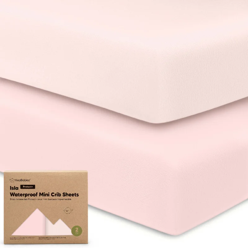 King - Size Sheet Sets with a Decorative Pillow Set2-Pack Isla [Protect+] Waterproof Mini Crib Sheets (Mist Rose)