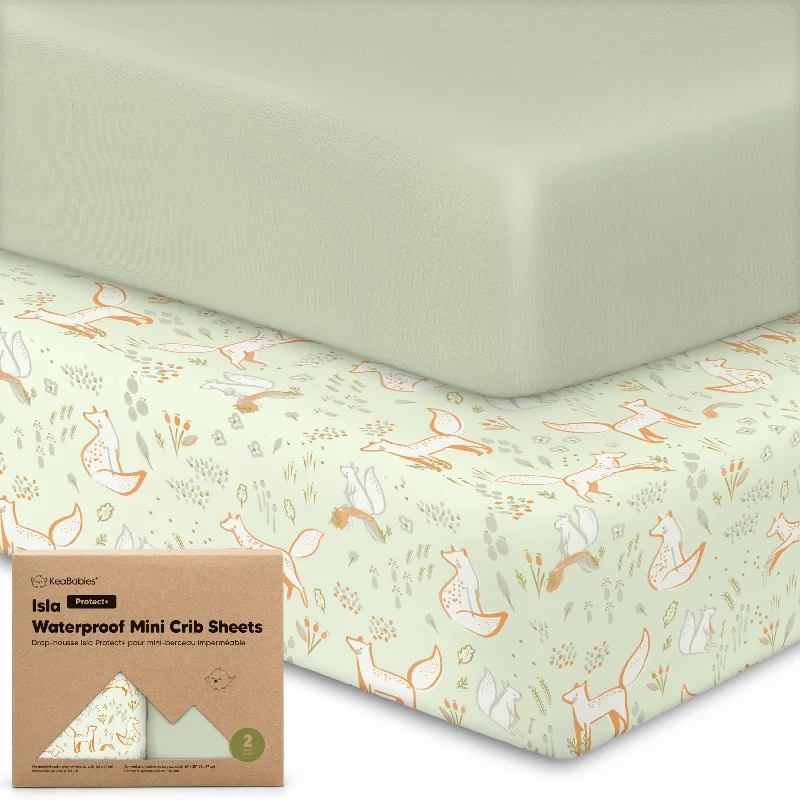 Fitted Sheets with Reinforced Corners for Long - Lasting Use2-Pack Isla [Protect+] Waterproof Mini Crib Sheets (Foxtrot)