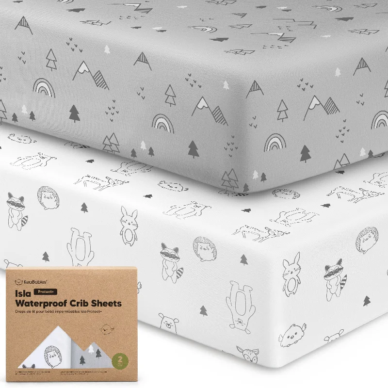 Jersey - Knit Sheets for a Comfortable and Casual Bed2-Pack Isla [Protect+] Waterproof Crib Sheets (Woodland)