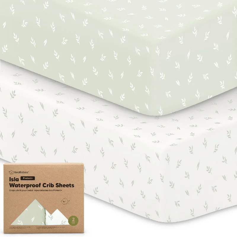 Sheet Sets with Multiple Pillowcase Options2-Pack Isla [Protect+] Waterproof Crib Sheets (Herb)