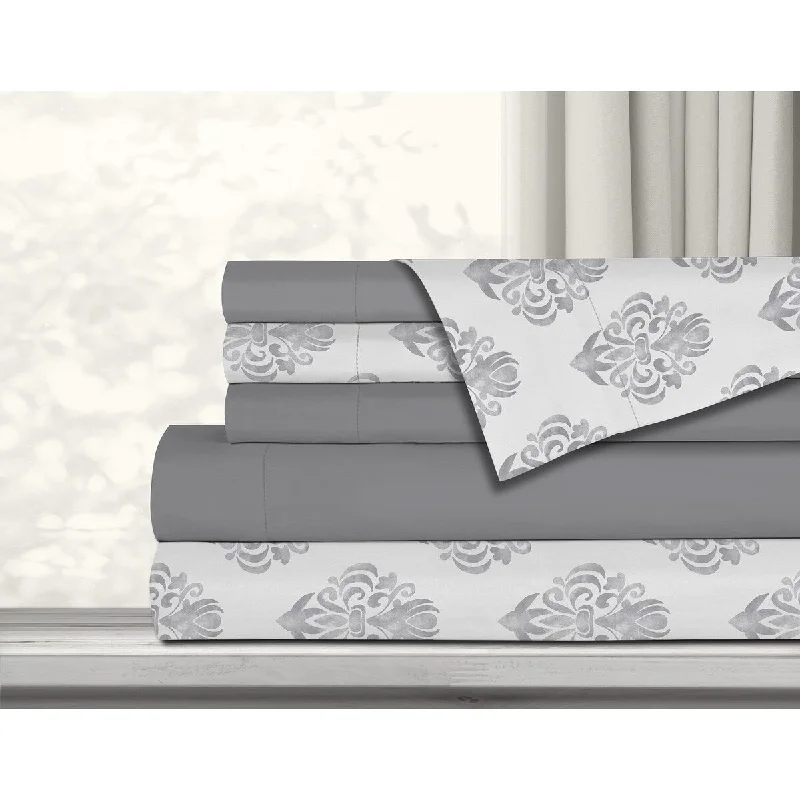 Rayon - Cotton Sheets for a Breathable and Soft BlendAntibacterial Printed Solid 6 Piece Double Grey Sheet Set