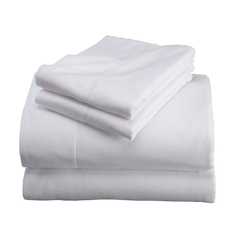 Thermal - Regulating Bamboo Sheets for All - Season ComfortTwin Signature Flannel Hemstitch Sheet Set - White