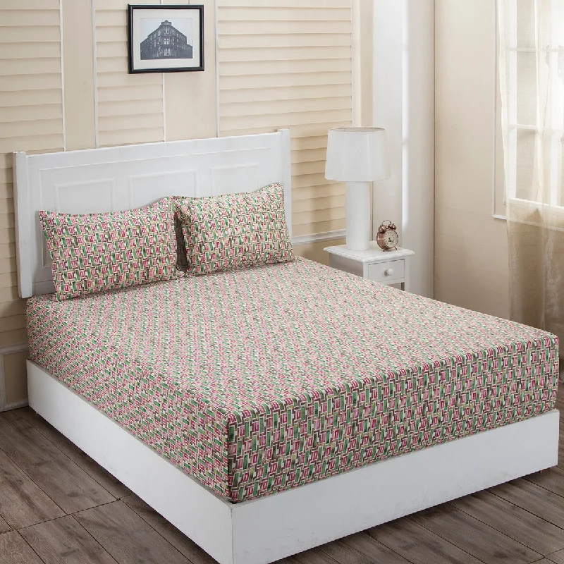 King - Size Sheet Sets with a Decorative Pillow SetDonatella Lattice Printed 144 TC 100% Cotton Pink Bed Sheet