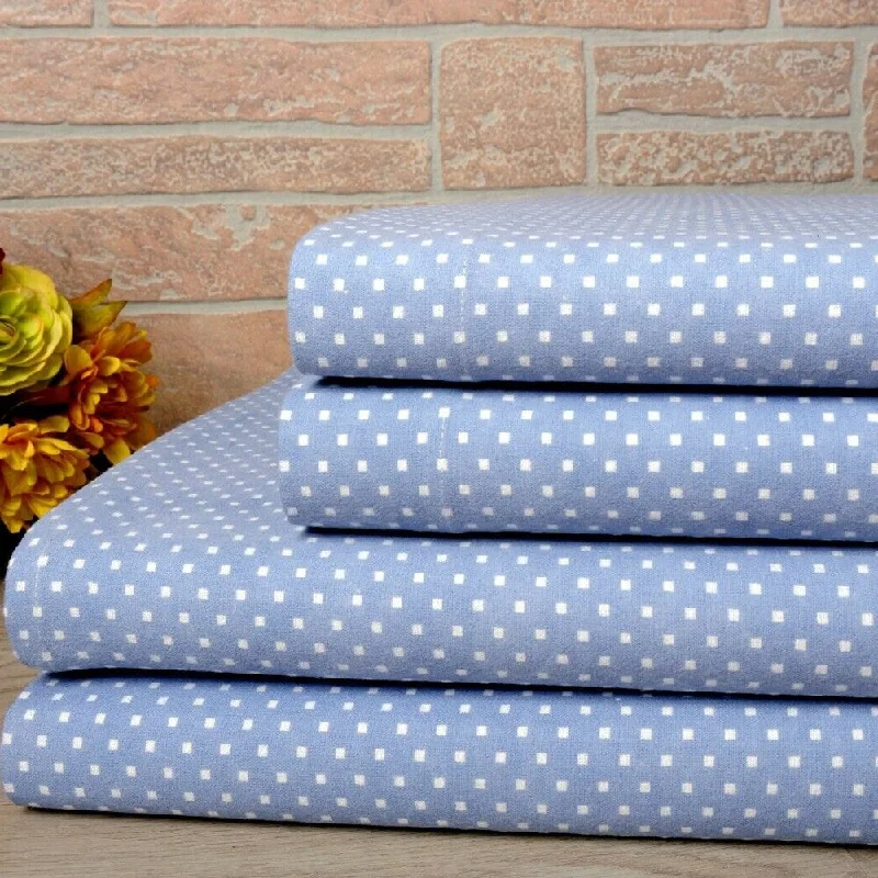 Polyester - Cotton Blend Sheets for Durability and Comfort100% Cotton Printed Flannel Soft Deep Pocket King Blue Dots