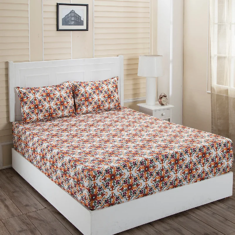 Quilted Cotton Sheets for a Warm and Inviting BedDonatella Cadence Printed 144 TC 100% Cotton Orange Bed Sheet