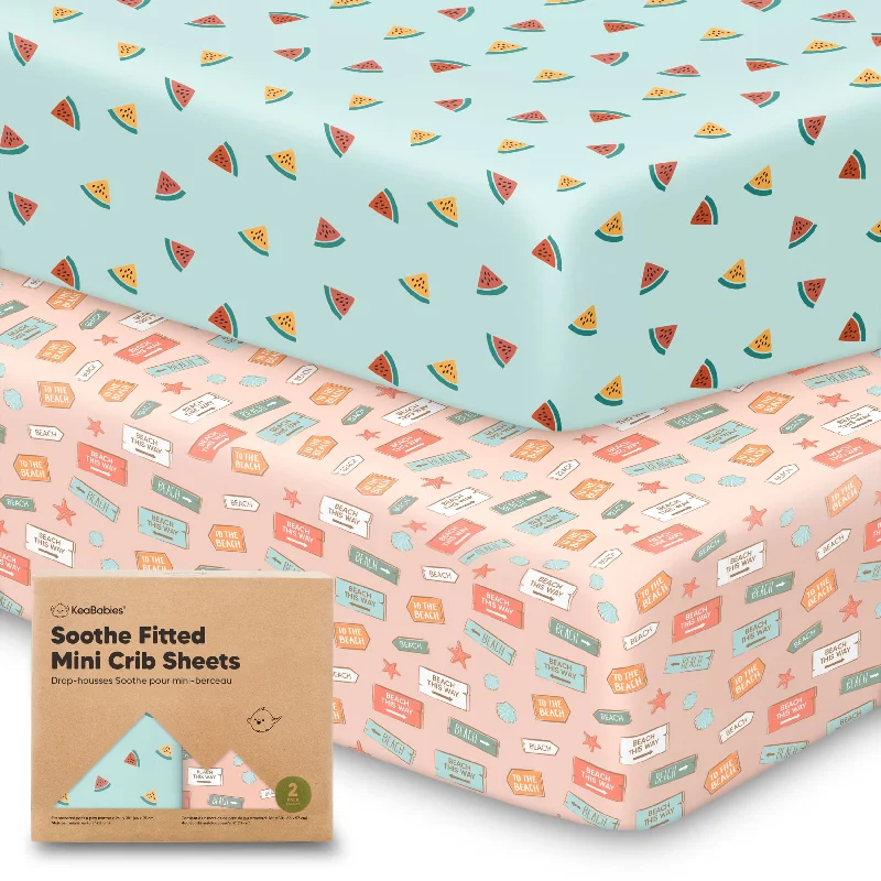 Twin - Size Sheet Sets with a Pillow ProtectorSoothe Fitted Mini Crib Sheet (Beach Day)