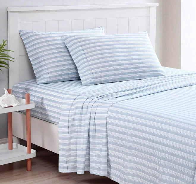 Polyester - Cotton Blend Sheets for Durability and ComfortMaldive Stripe Sheet Set Range Blue