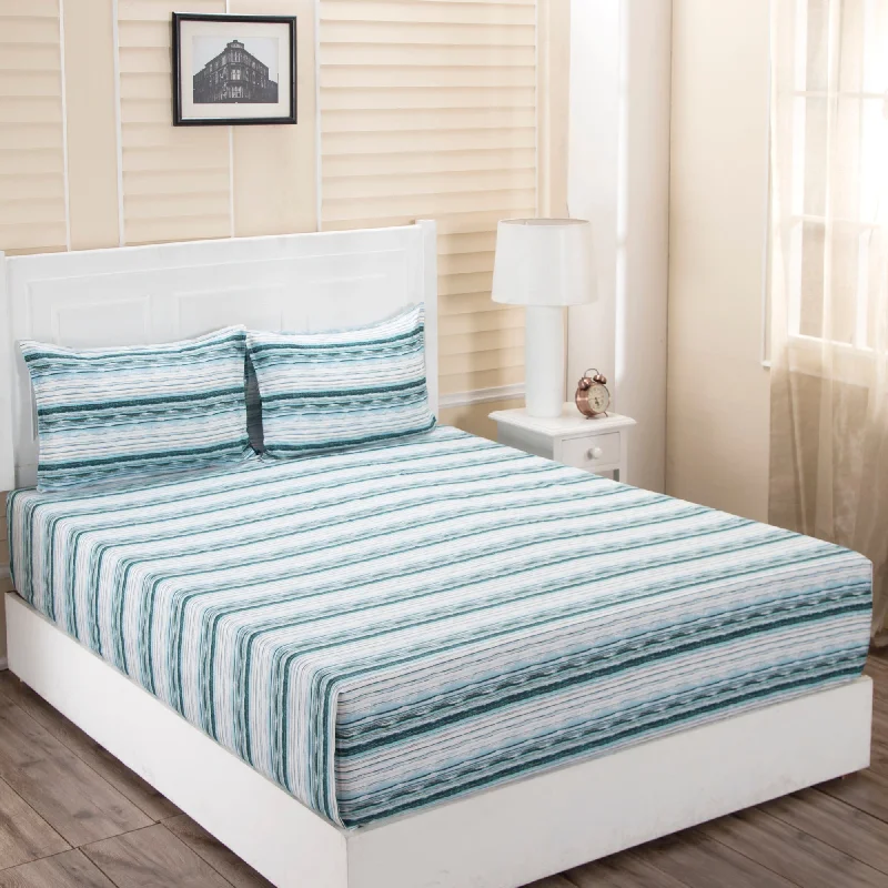 Fitted Sheets with Reinforced Corners for Long - Lasting UseDonatella Linea Printed 200 TC 100% Cotton Blue Bed Sheet