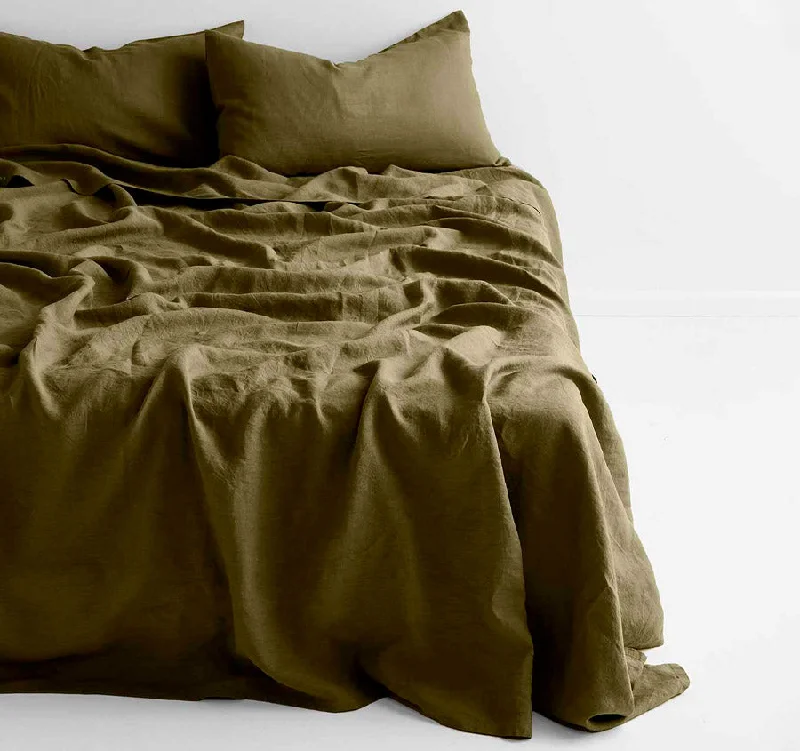 Organic Flannel Sheets for a Natural and Warm SleepEmile Fitted or Flat Sheet Range Bronzed Olive