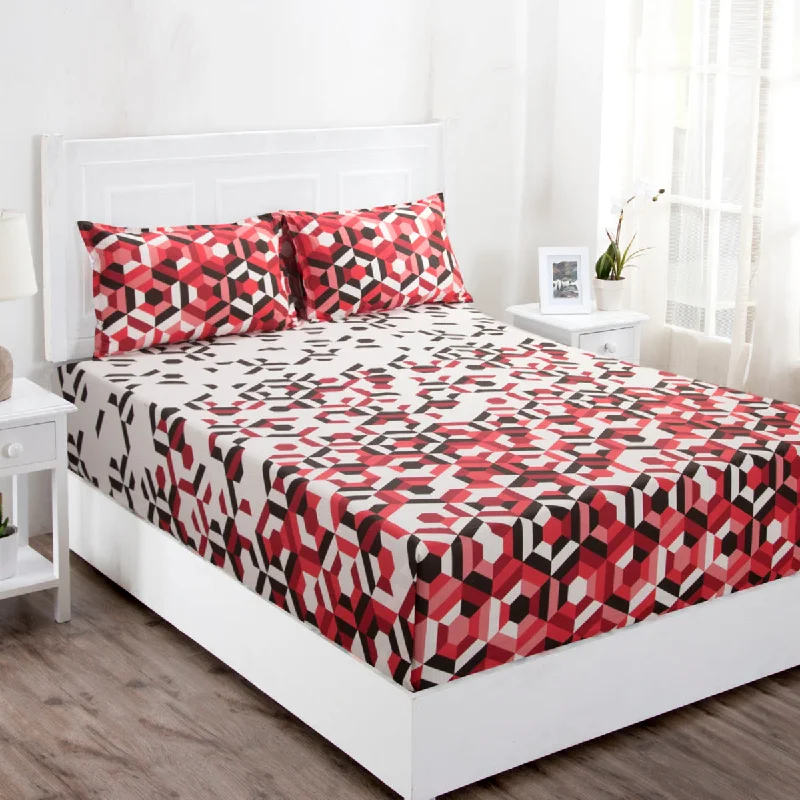 King - Size Sheet Sets with a Decorative Pillow SetZephyr Lenox Printed 144 TC 100% Cotton Red Bed Sheet