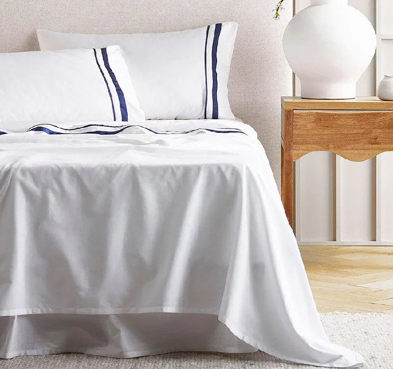 Fitted Sheets with Reinforced Corners for Long - Lasting UseCloud 1000TC Egyptian Cotton Mega Sheet Set Range White and Navy